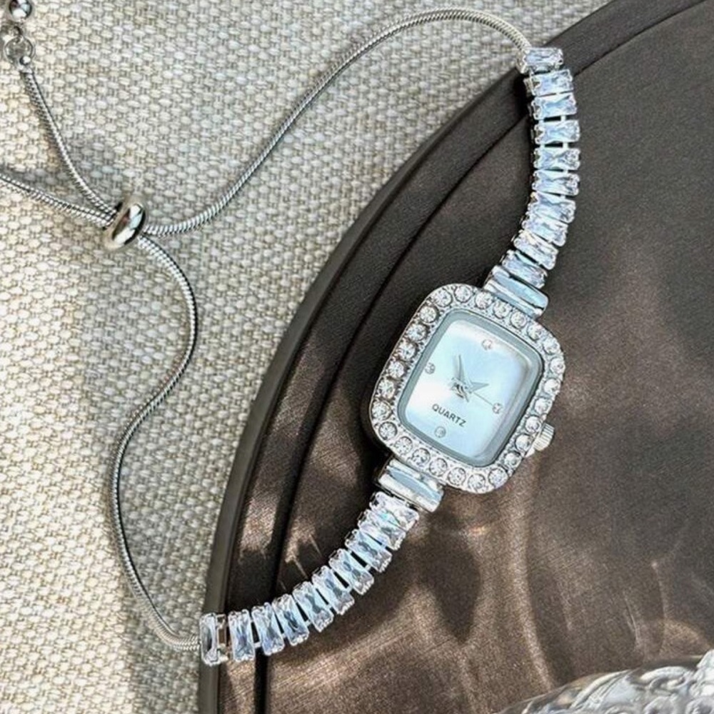Stainless Steel Silver Zircon Watch Bracelet